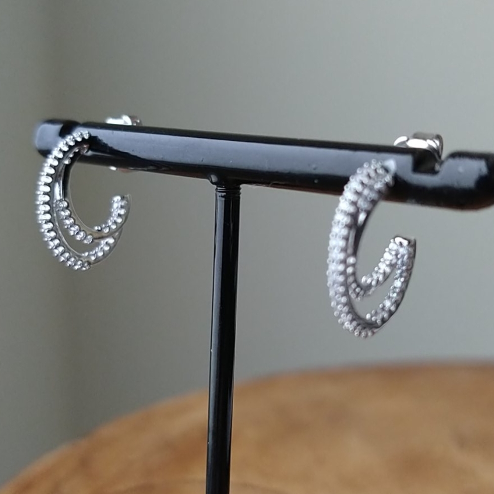 NADRI white Rhodium Hoop Earrings
